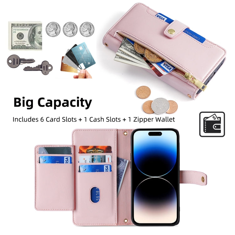 For iPhone 14 Pro Sheep Texture Cross-body Zipper Wallet Leather Phone Case(Pink) - iPhone 14 Pro Cases by buy2fix | Online Shopping UK | buy2fix