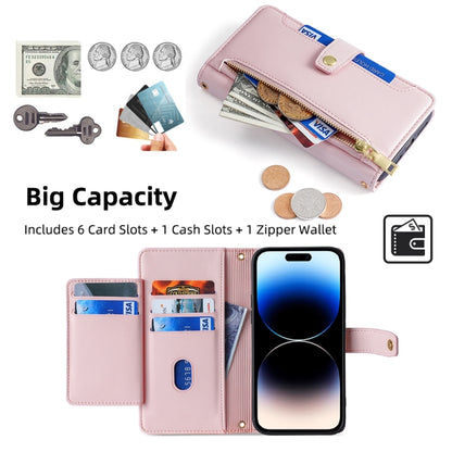 For iPhone 14 Pro Sheep Texture Cross-body Zipper Wallet Leather Phone Case(Pink) - iPhone 14 Pro Cases by buy2fix | Online Shopping UK | buy2fix