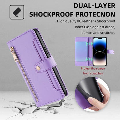 For iPhone 14 Pro Sheep Texture Cross-body Zipper Wallet Leather Phone Case(Purple) - iPhone 14 Pro Cases by buy2fix | Online Shopping UK | buy2fix