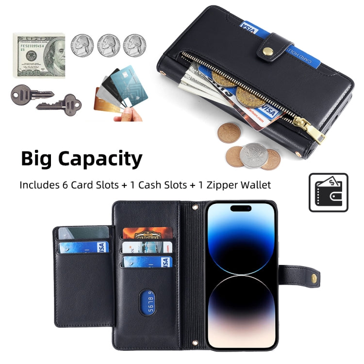 For iPhone 14 Pro Max Sheep Texture Cross-body Zipper Wallet Leather Phone Case(Black) - iPhone 14 Pro Max Cases by buy2fix | Online Shopping UK | buy2fix