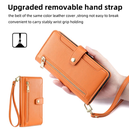 For iPhone 14 Pro Max Sheep Texture Cross-body Zipper Wallet Leather Phone Case(Orange) - iPhone 14 Pro Max Cases by buy2fix | Online Shopping UK | buy2fix