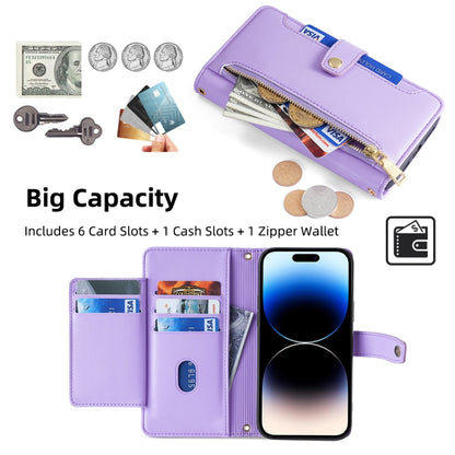 For iPhone 14 Pro Max Sheep Texture Cross-body Zipper Wallet Leather Phone Case(Purple) - iPhone 14 Pro Max Cases by buy2fix | Online Shopping UK | buy2fix
