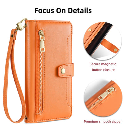 For iPhone 13 Sheep Texture Cross-body Zipper Wallet Leather Phone Case(Orange) - iPhone 13 Cases by buy2fix | Online Shopping UK | buy2fix