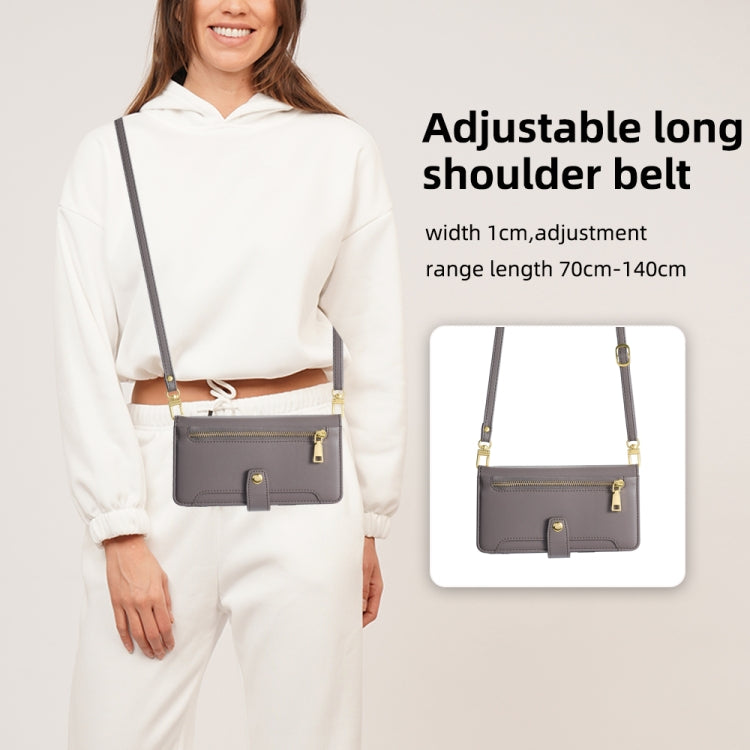 For iPhone 13 Sheep Texture Cross-body Zipper Wallet Leather Phone Case(Grey) - iPhone 13 Cases by buy2fix | Online Shopping UK | buy2fix