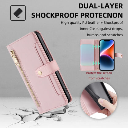 For iPhone 13 Pro Sheep Texture Cross-body Zipper Wallet Leather Phone Case(Pink) - iPhone 13 Pro Cases by buy2fix | Online Shopping UK | buy2fix