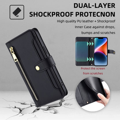 For iPhone 13 Pro Max Sheep Texture Cross-body Zipper Wallet Leather Phone Case(Black) - iPhone 13 Pro Max Cases by buy2fix | Online Shopping UK | buy2fix