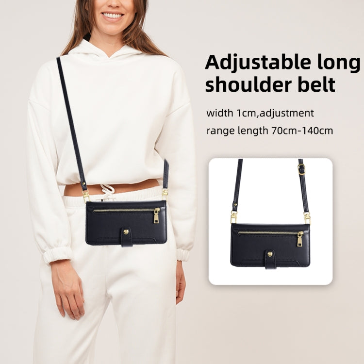 For iPhone 12 mini Sheep Texture Cross-body Zipper Wallet Leather Phone Case(Black) - iPhone 12 mini Cases by buy2fix | Online Shopping UK | buy2fix