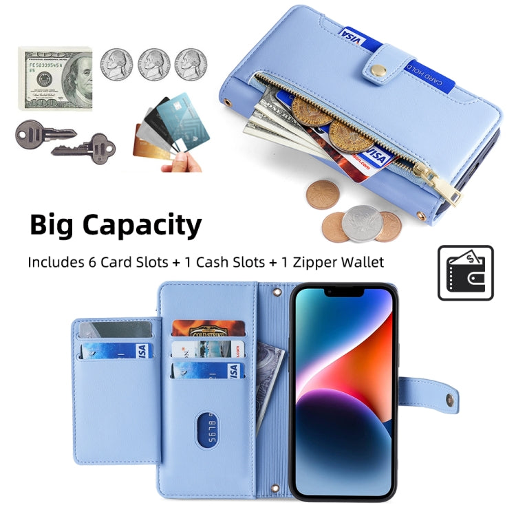 For iPhone 12 mini Sheep Texture Cross-body Zipper Wallet Leather Phone Case(Blue) - iPhone 12 mini Cases by buy2fix | Online Shopping UK | buy2fix