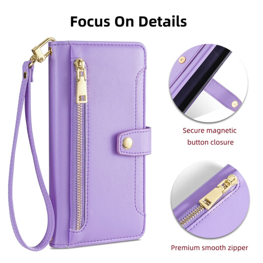 For iPhone 12 mini Sheep Texture Cross-body Zipper Wallet Leather Phone Case(Purple) - iPhone 12 mini Cases by buy2fix | Online Shopping UK | buy2fix
