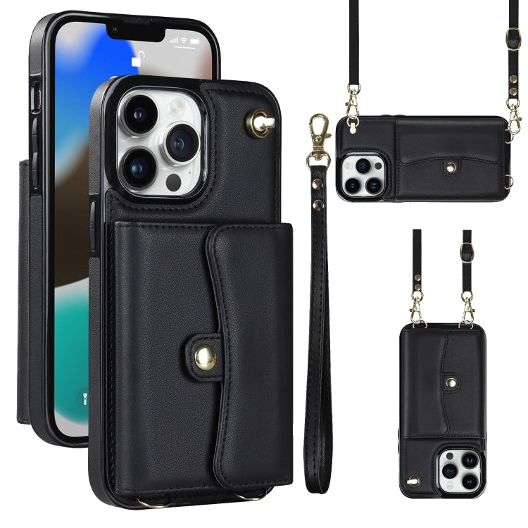 For iPhone 13 Pro RFID Card Slot Phone Case with Long Lanyard(Black) - iPhone 13 Pro Cases by buy2fix | Online Shopping UK | buy2fix
