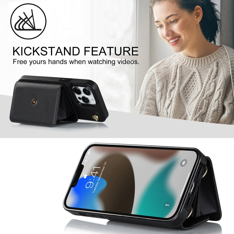 For iPhone 13 Pro RFID Card Slot Phone Case with Long Lanyard(Black) - iPhone 13 Pro Cases by buy2fix | Online Shopping UK | buy2fix