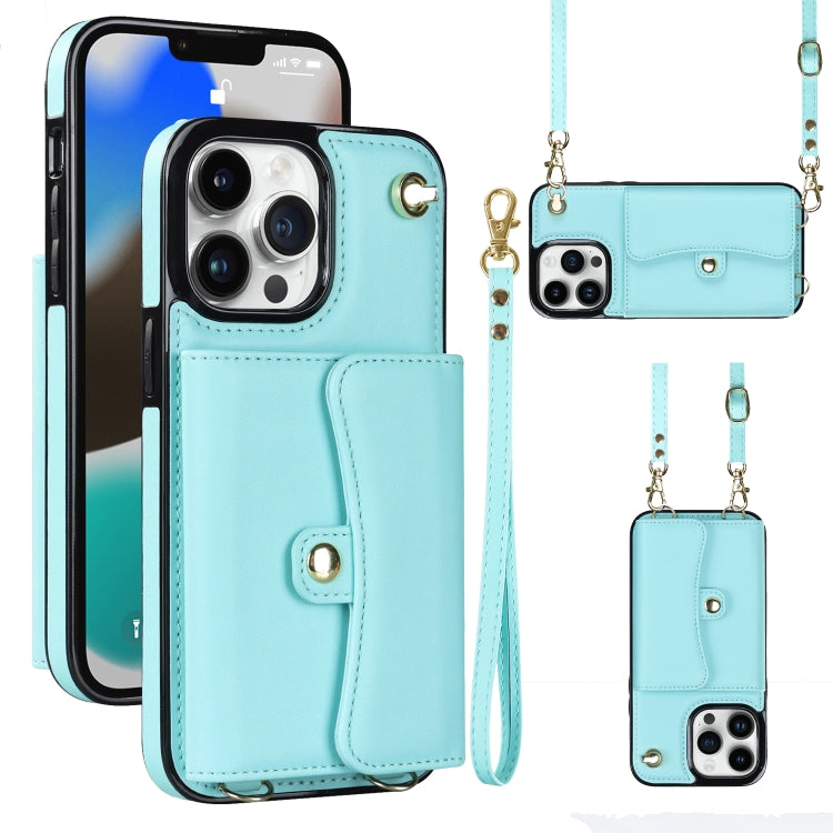 For iPhone 13 Pro RFID Card Slot Phone Case with Long Lanyard(Mint Green) - iPhone 13 Pro Cases by buy2fix | Online Shopping UK | buy2fix