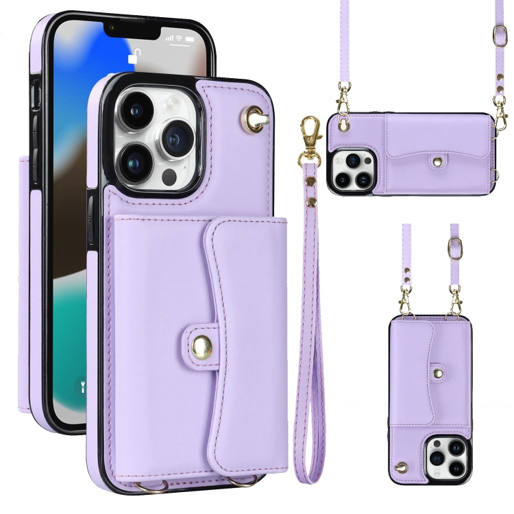 For iPhone 13 Pro RFID Card Slot Phone Case with Long Lanyard(Purple) - iPhone 13 Pro Cases by buy2fix | Online Shopping UK | buy2fix
