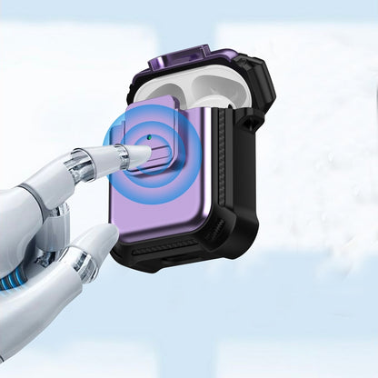 For AirPods 1 / 2 TPU + PC Shockproof Earphone Protective Case with Switch(Purple) by buy2fix