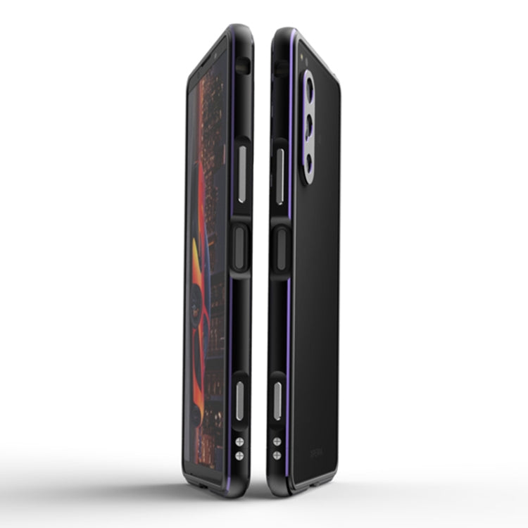 For Sony Xperia 5 Ⅳ Aurora Series Lens Protector + Metal Frame Phone Case(Black+Purple) - Sony Cases by buy2fix | Online Shopping UK | buy2fix