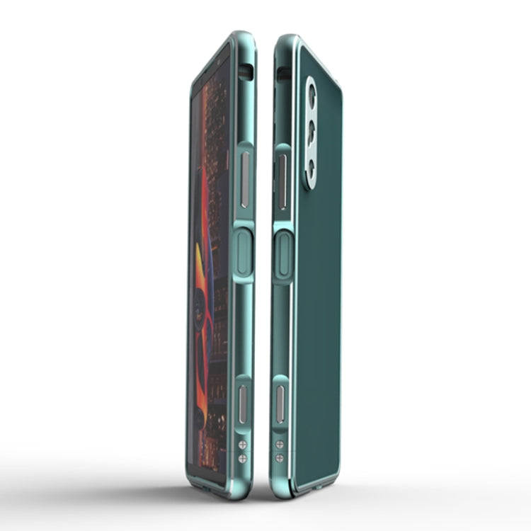 For Sony Xperia 5 Ⅳ Aurora Series Lens Protector + Metal Frame Phone Case(Green+Silver) - Sony Cases by buy2fix | Online Shopping UK | buy2fix