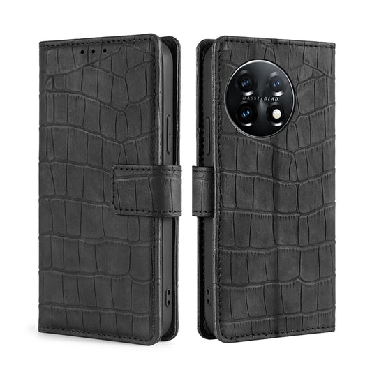 For OnePlus 11 Skin Feel Crocodile Magnetic Clasp Leather Phone Case(Black) by buy2fix