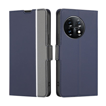 For OnePlus 11 Twill Texture Side Button Leather Phone Case(Blue) by buy2fix