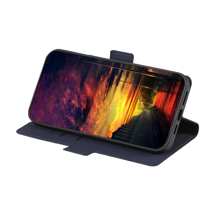 For OnePlus 11 Twill Texture Side Button Leather Phone Case(Blue) by buy2fix