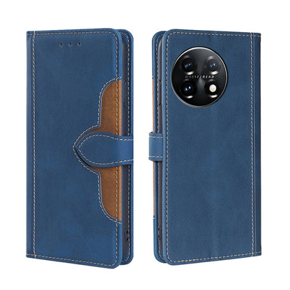 For OnePlus 11 Skin Feel Magnetic Buckle Leather Phone Case(Blue) - OnePlus Cases by buy2fix | Online Shopping UK | buy2fix