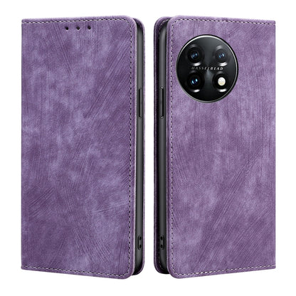 For OnePlus 11 RFID Anti-theft Brush Magnetic Leather Phone Case(Purple) by buy2fix