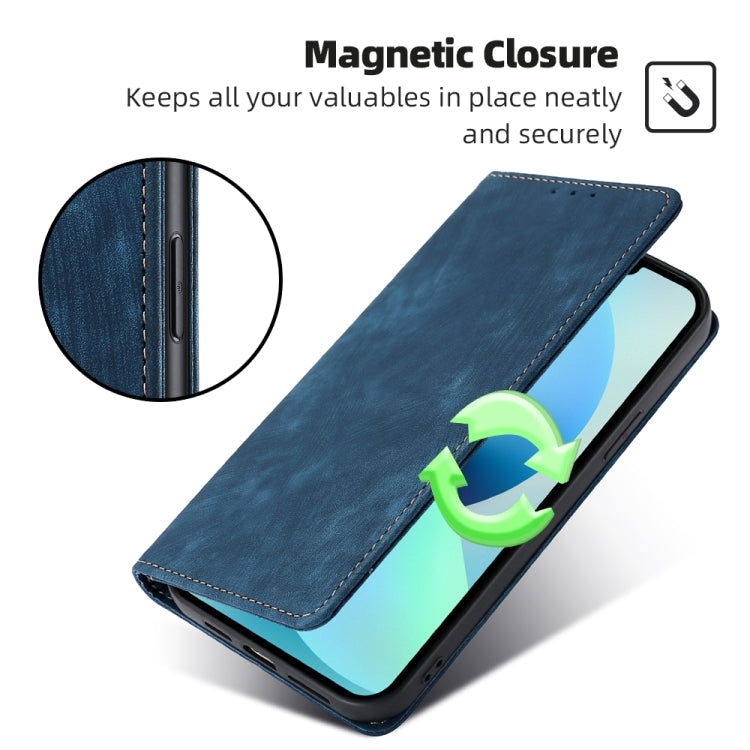 For OnePlus 11 RFID Anti-theft Brush Magnetic Leather Phone Case(Blue) by buy2fix