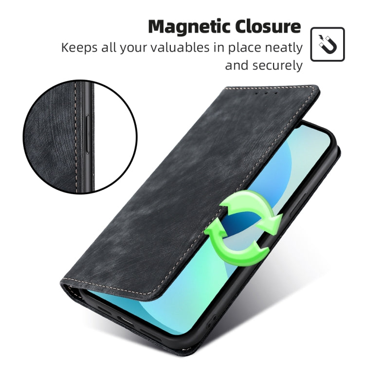 For OnePlus 11 RFID Anti-theft Brush Magnetic Leather Phone Case(Black) by buy2fix