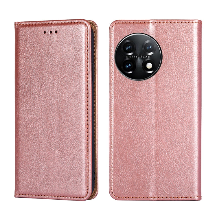 For OnePlus 11 Gloss Oil Solid Color Magnetic Leather Phone Case(Rose Gold) - OnePlus Cases by buy2fix | Online Shopping UK | buy2fix