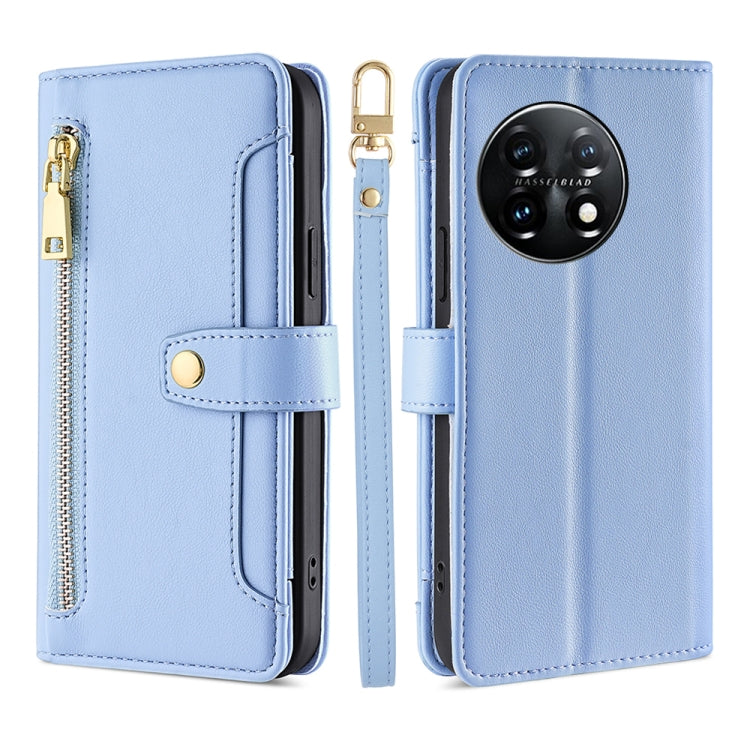 For OnePlus 11 Sheep Texture Cross-body Zipper Wallet Leather Phone Case(Blue) by buy2fix