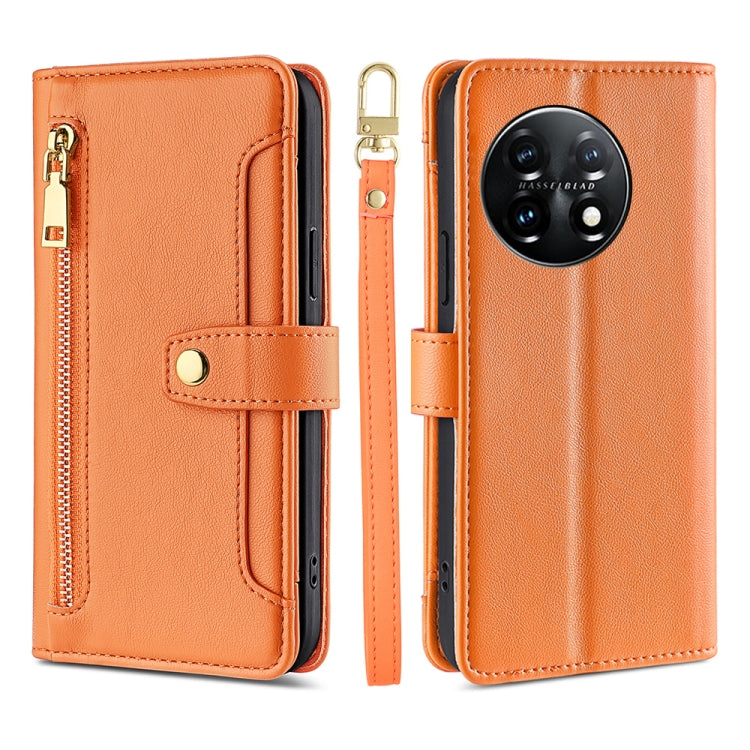 For OnePlus 11 Sheep Texture Cross-body Zipper Wallet Leather Phone Case(Orange) by buy2fix