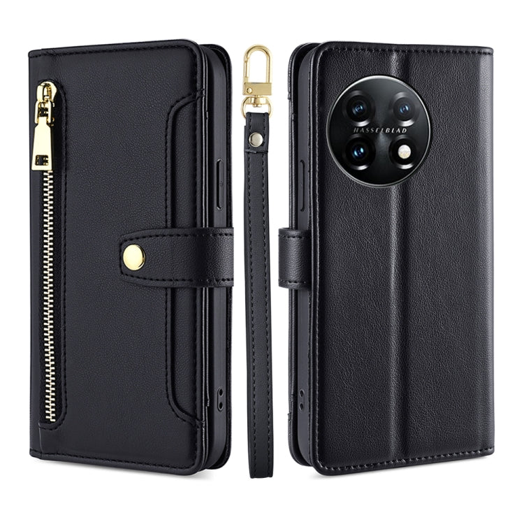 For OnePlus 11 Sheep Texture Cross-body Zipper Wallet Leather Phone Case(Black) by buy2fix