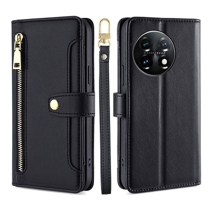 For OnePlus 11 Sheep Texture Cross-body Zipper Wallet Leather Phone Case(Black) by buy2fix