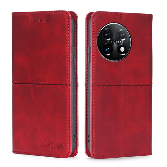For OnePlus 11 Cow Texture Magnetic Horizontal Flip Leather Phone Case(Red) by buy2fix