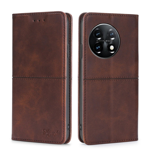 For OnePlus 11 Cow Texture Magnetic Horizontal Flip Leather Phone Case(Dark Brown) by buy2fix