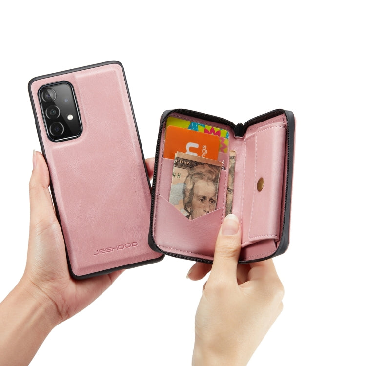 For Samsung Galaxy A53 5G JEEHOOD Magnetic Zipper Horizontal Flip Leather Phone Case(Pink) - Galaxy Phone Cases by JEEHOOD | Online Shopping UK | buy2fix