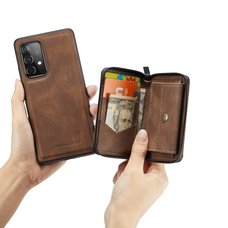 For Samsung Galaxy A53 5G JEEHOOD Magnetic Zipper Horizontal Flip Leather Phone Case(Brown) - Galaxy Phone Cases by JEEHOOD | Online Shopping UK | buy2fix