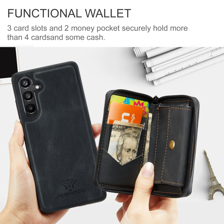 For Samsung Galaxy A15 5G JEEHOOD Magnetic Zipper Horizontal Flip Leather Phone Case(Black) - Galaxy Phone Cases by JEEHOOD | Online Shopping UK | buy2fix