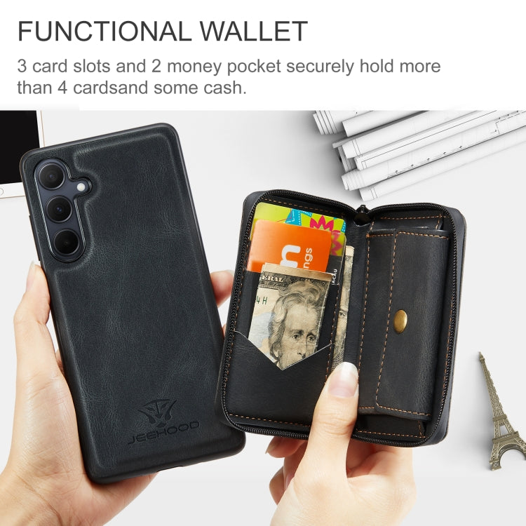 For Samsung Galaxy A55 5G JEEHOOD Magnetic Zipper Horizontal Flip Leather Phone Case(Black) - Galaxy Phone Cases by JEEHOOD | Online Shopping UK | buy2fix