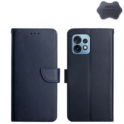 For Motorola Edge+ 2023 Genuine Leather Fingerprint-proof Flip Phone Case(Blue) - Motorola Cases by buy2fix | Online Shopping UK | buy2fix