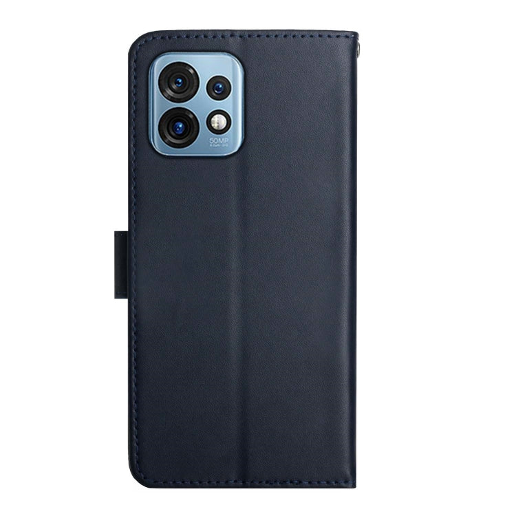 For Motorola Edge+ 2023 Genuine Leather Fingerprint-proof Flip Phone Case(Blue) - Motorola Cases by buy2fix | Online Shopping UK | buy2fix