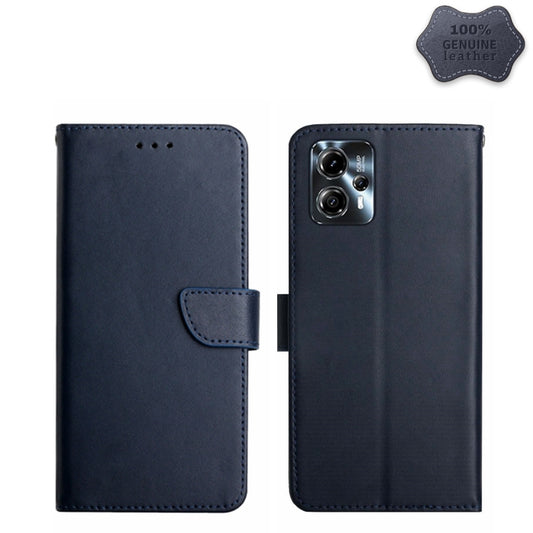 For Motorola Moto G23 4G/G13 4G Genuine Leather Fingerprint-proof Flip Phone Case(Blue) - Motorola Cases by buy2fix | Online Shopping UK | buy2fix