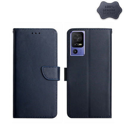 For TCL 40 SE Genuine Leather Fingerprint-proof Flip Phone Case(Blue) - More Brand by buy2fix | Online Shopping UK | buy2fix
