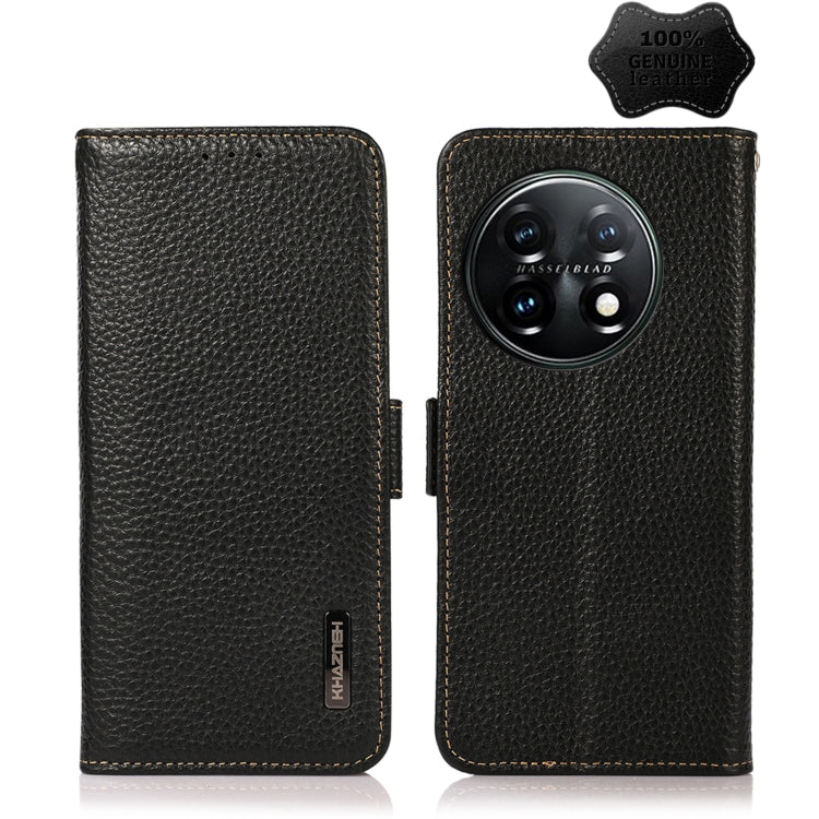 For OnePlus 11 KHAZNEH Side-Magnetic Litchi Genuine Leather RFID Phone Case(Black) by buy2fix