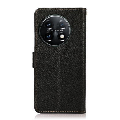 For OnePlus 11 KHAZNEH Side-Magnetic Litchi Genuine Leather RFID Phone Case(Black) by buy2fix