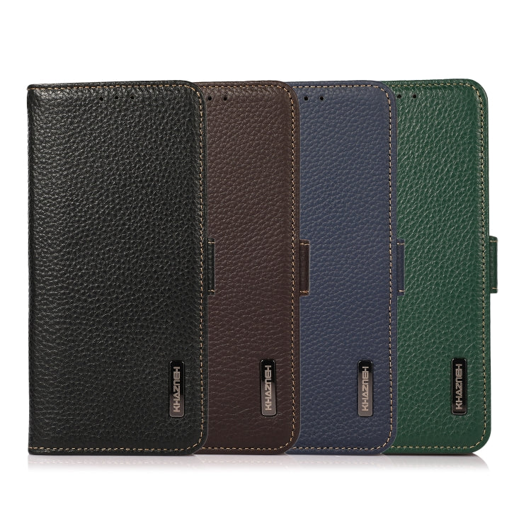 For OnePlus 11 KHAZNEH Side-Magnetic Litchi Genuine Leather RFID Phone Case(Green) by buy2fix