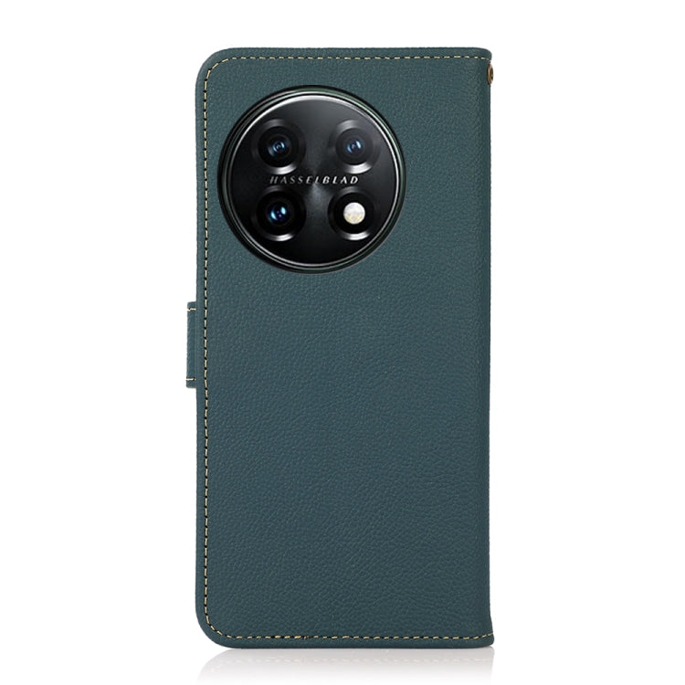 For OnePlus 11 KHAZNEH Custer Texture RFID Genuine Leather Phone Case(Green) - OnePlus Cases by buy2fix | Online Shopping UK | buy2fix