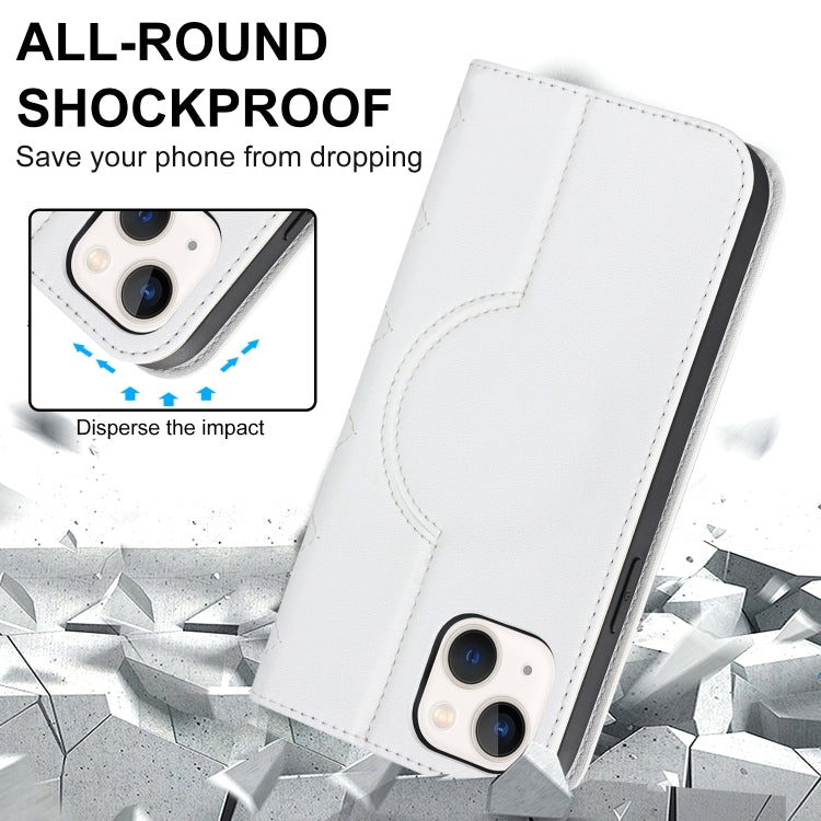 For iPhone 14 Plus Rhombic MagSafe RFID Anti-Theft Wallet Leather Phone Case(White) - iPhone 14 Plus Cases by buy2fix | Online Shopping UK | buy2fix