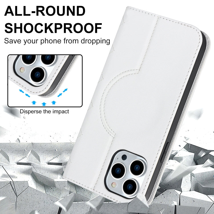 For iPhone 14 Pro Max Rhombic MagSafe RFID Anti-Theft Wallet Leather Phone Case(White) - iPhone 14 Pro Max Cases by buy2fix | Online Shopping UK | buy2fix