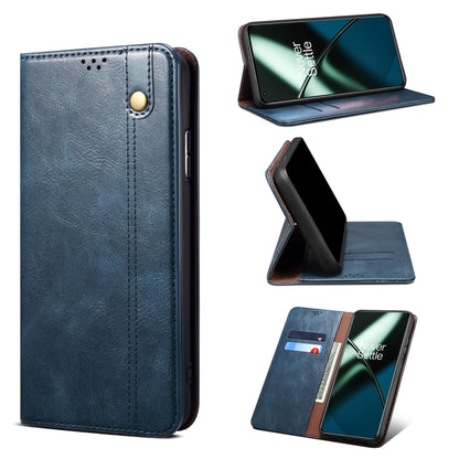 For OnePlus 11 Oil Wax Crazy Horse Texture Leather Phone Case(Blue) - OnePlus Cases by buy2fix | Online Shopping UK | buy2fix