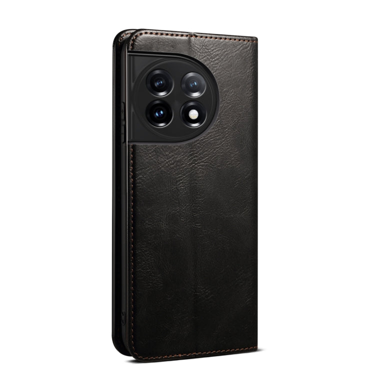 For OnePlus 11 Oil Wax Crazy Horse Texture Leather Phone Case(Black) - OnePlus Cases by buy2fix | Online Shopping UK | buy2fix